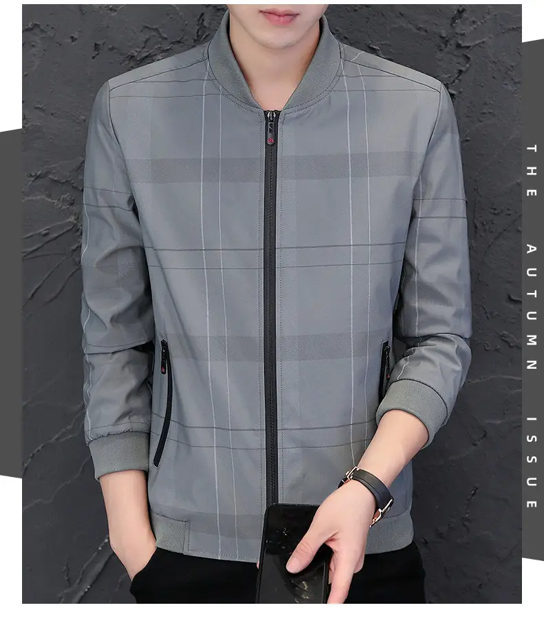 Men's Navy Blue Casual Jacket with Baseball Collar — feature 11