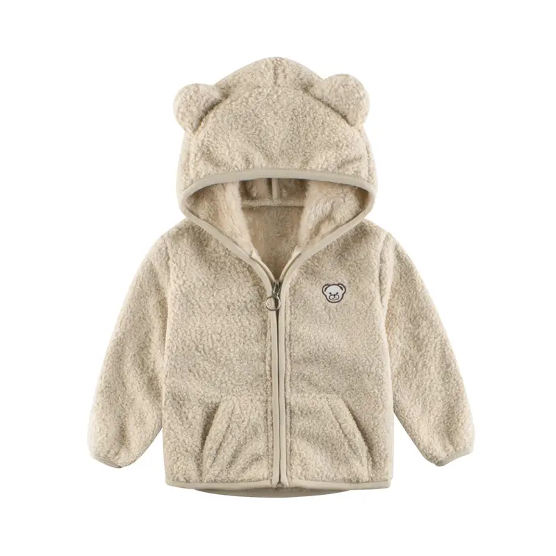 Kids Bear Ears Fleece Hoodie Brown 27" - Image 2