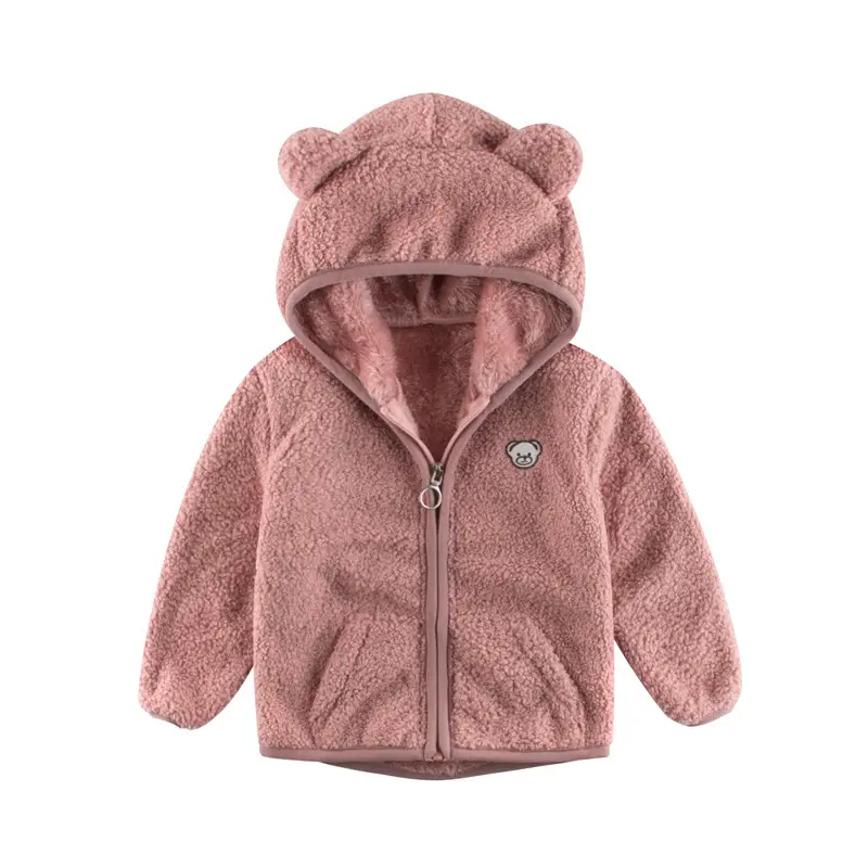 Kids Bear Ears Fleece Hoodie Brown 27" - Image 5