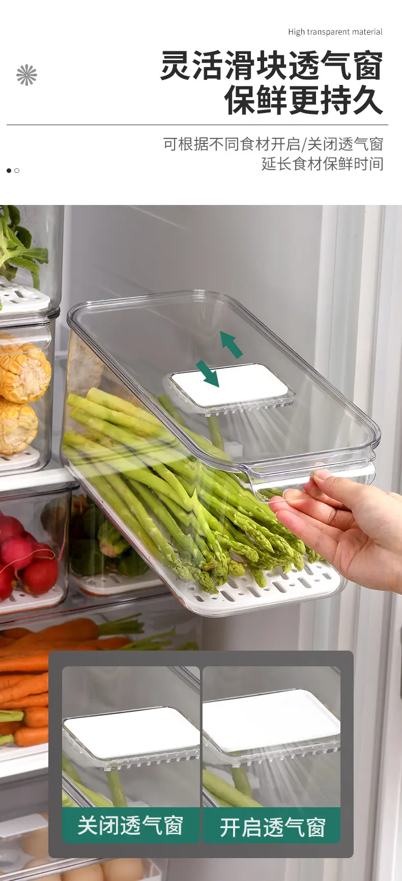 Transparent Refrigerator Storage Box with Lid for Vegetables Fruits — feature 8