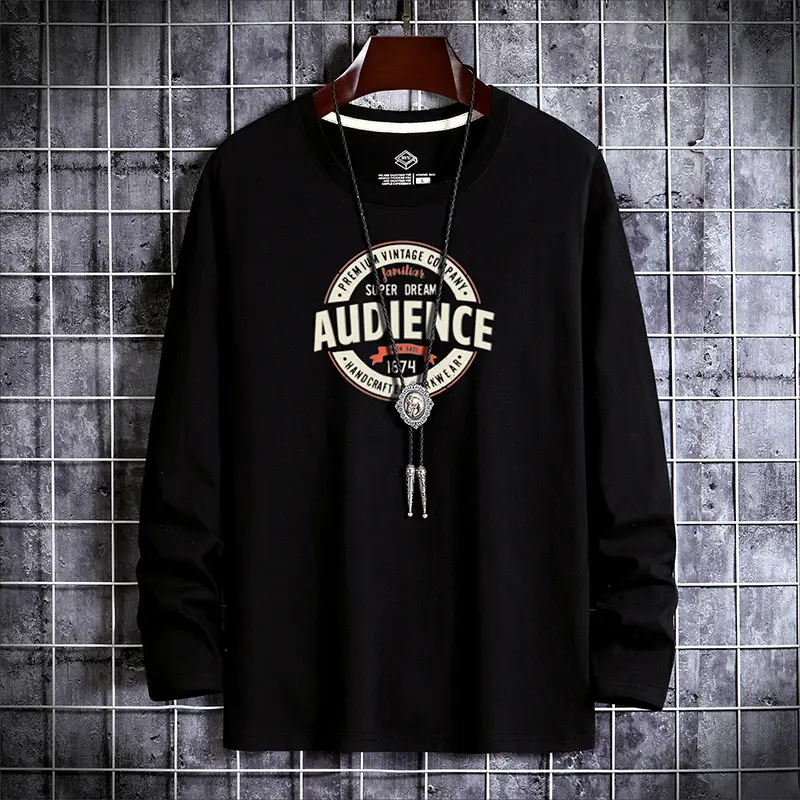 Men Grey Printed Long Sleeve T-Shirt Autumn Casual - Image 3