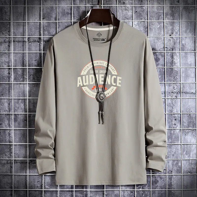 Men Grey Printed Long Sleeve T-Shirt Autumn Casual - Image 2
