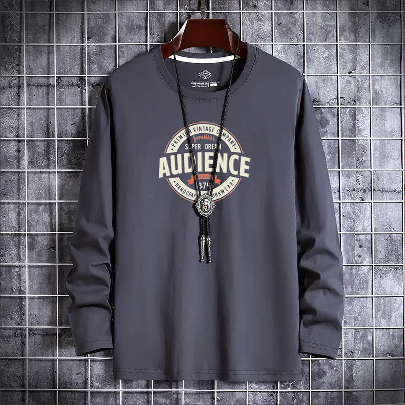Men Grey Printed Long Sleeve T-Shirt Autumn Casual - Image 7