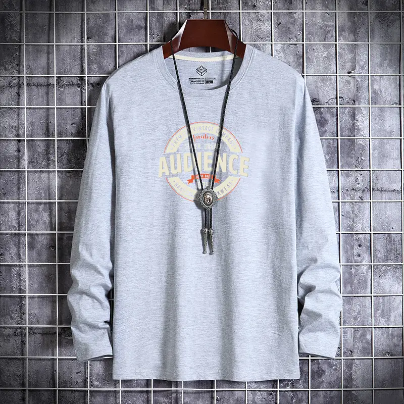 Men Grey Printed Long Sleeve T-Shirt Autumn Casual - Image 4