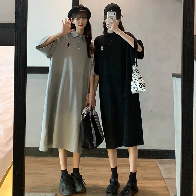 Women's White Polo Long Sleeve Casual Dress - Image 6