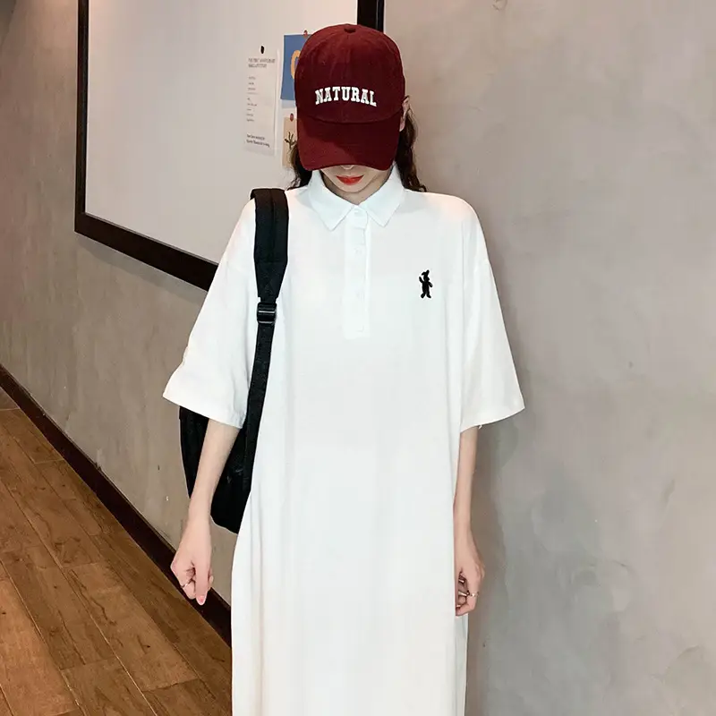 Women's White Polo Long Sleeve Casual Dress - Image 7