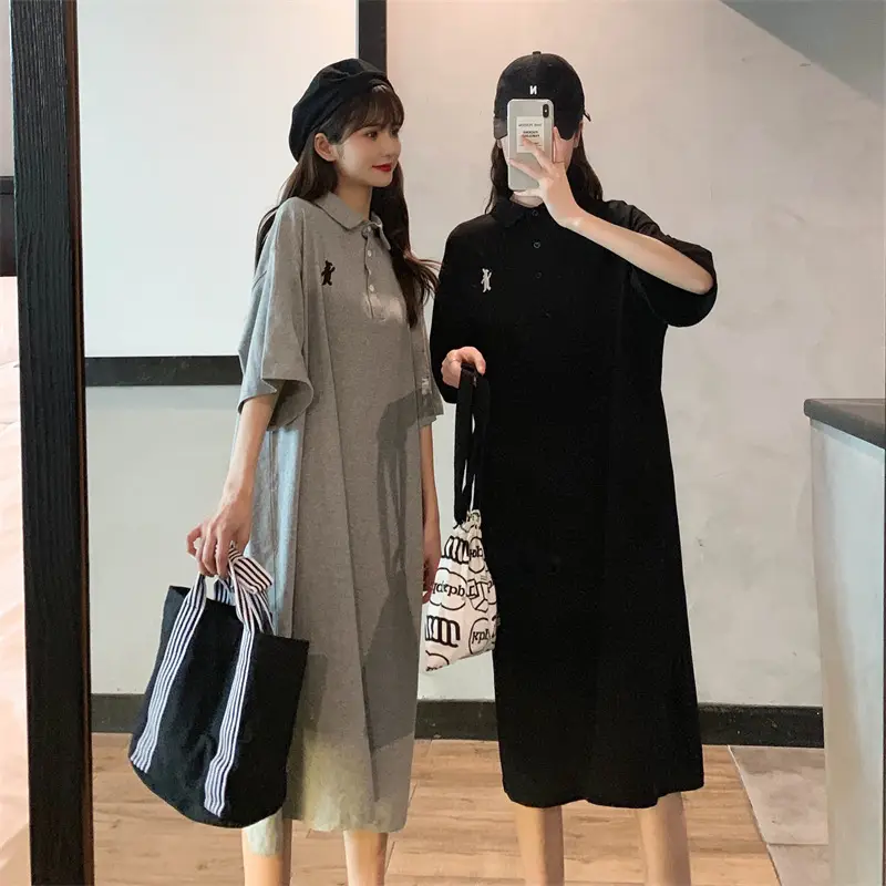 Women's White Polo Long Sleeve Casual Dress — feature 10