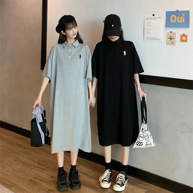 Women's White Polo Long Sleeve Casual Dress — feature 11