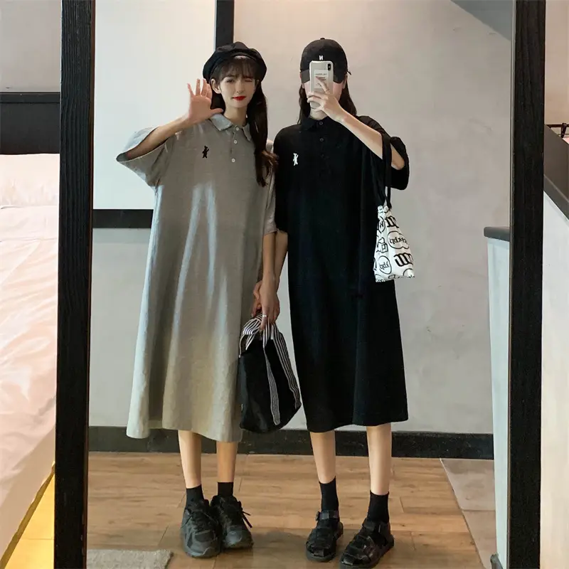 Women's White Polo Long Sleeve Casual Dress — feature 12