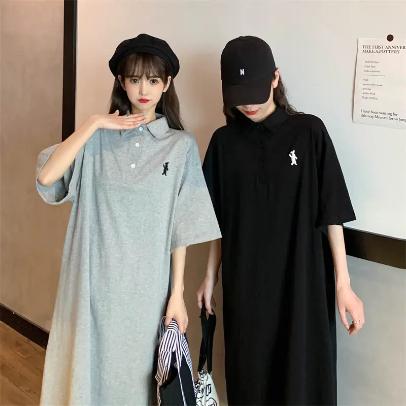 Women's White Polo Long Sleeve Casual Dress — feature 13