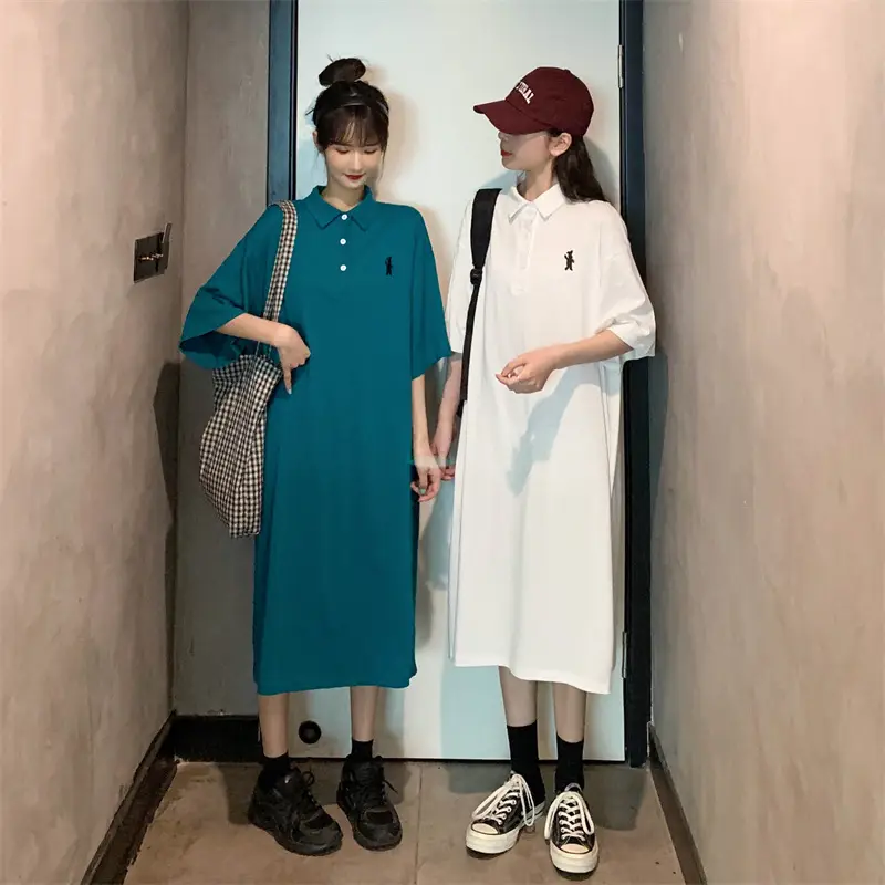 Women's White Polo Long Sleeve Casual Dress — feature 14