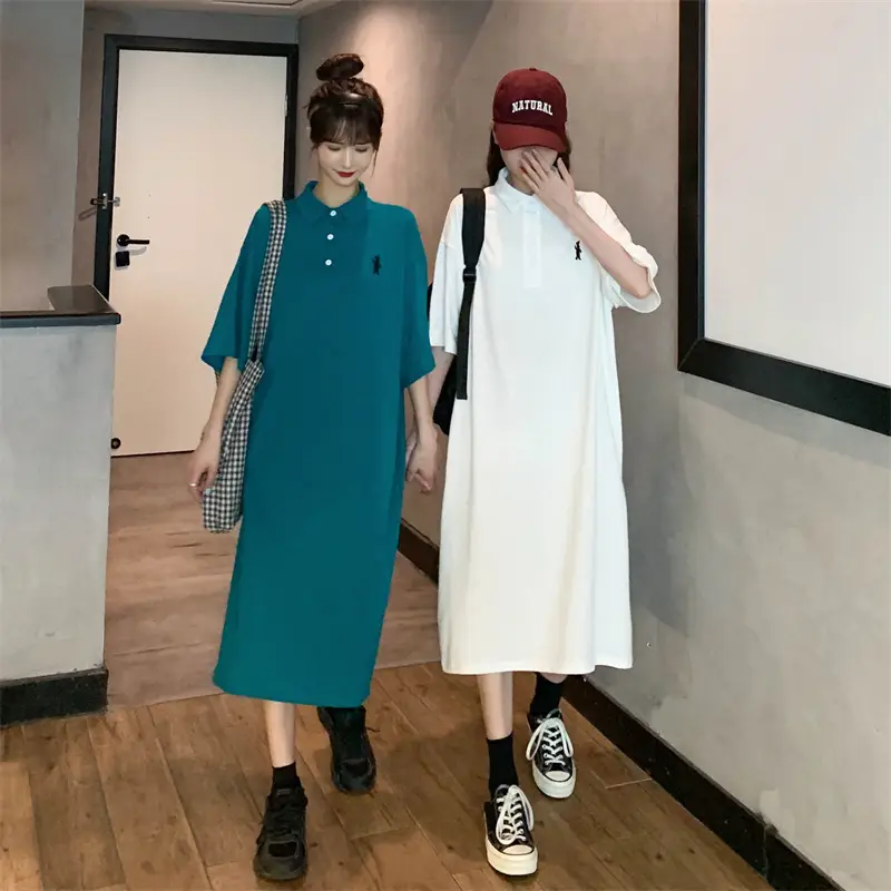 Women's White Polo Long Sleeve Casual Dress — feature 15