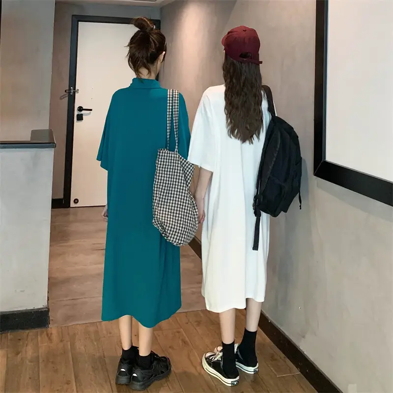 Women's White Polo Long Sleeve Casual Dress — feature 16