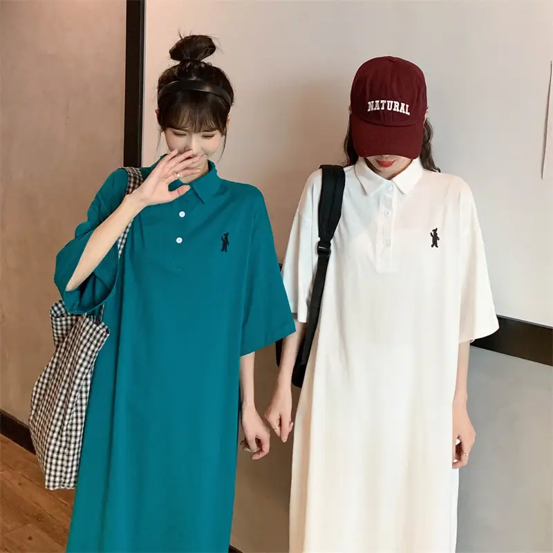 Women's White Polo Long Sleeve Casual Dress — feature 17