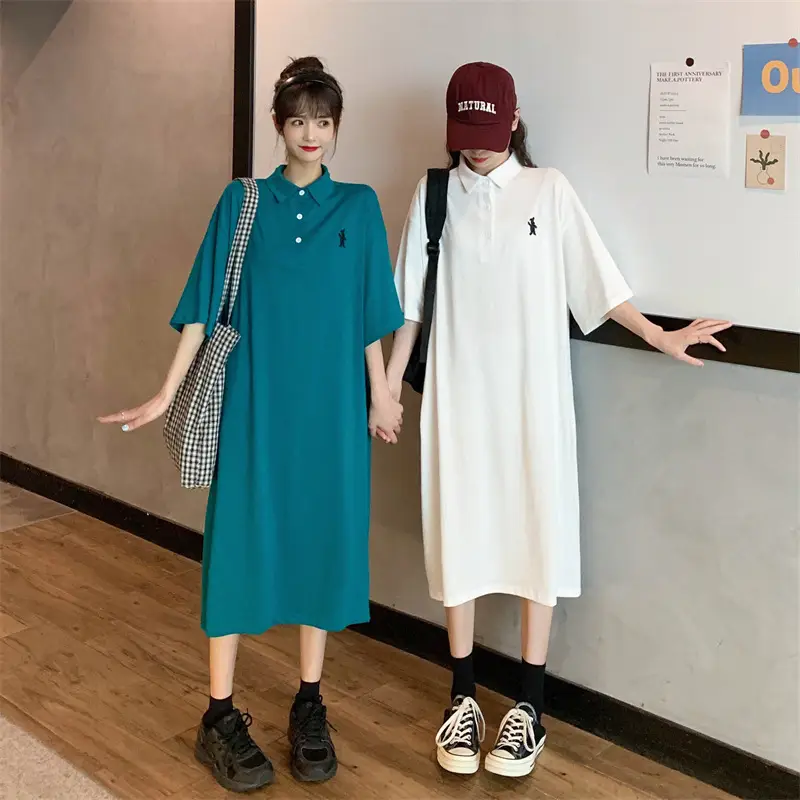 Women's White Polo Long Sleeve Casual Dress — feature 18