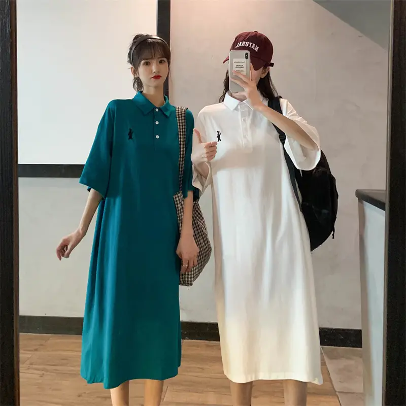 Women's White Polo Long Sleeve Casual Dress — feature 19