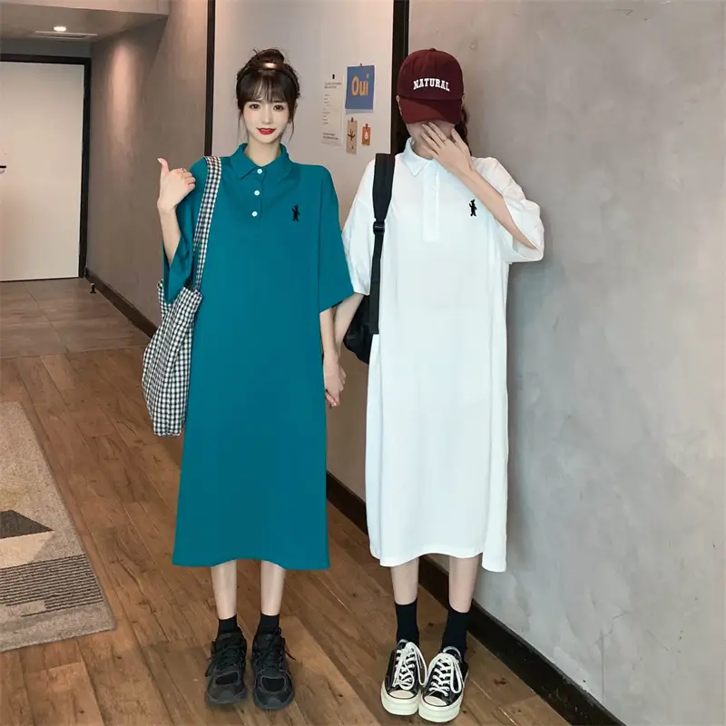 Women's White Polo Long Sleeve Casual Dress — feature 20