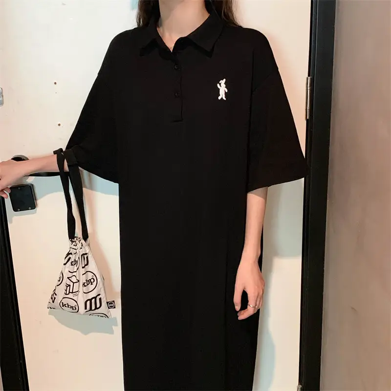 Women's White Polo Long Sleeve Casual Dress — feature 21