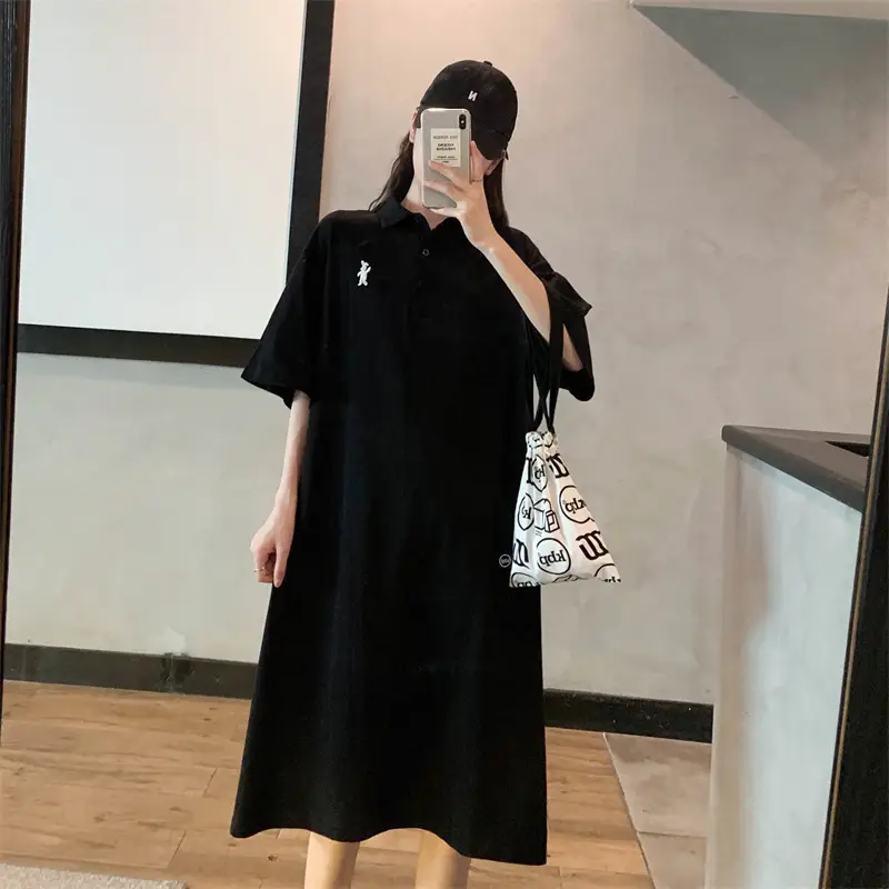 Women's White Polo Long Sleeve Casual Dress — feature 22