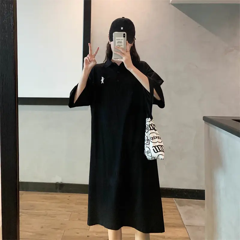 Women's White Polo Long Sleeve Casual Dress — feature 23