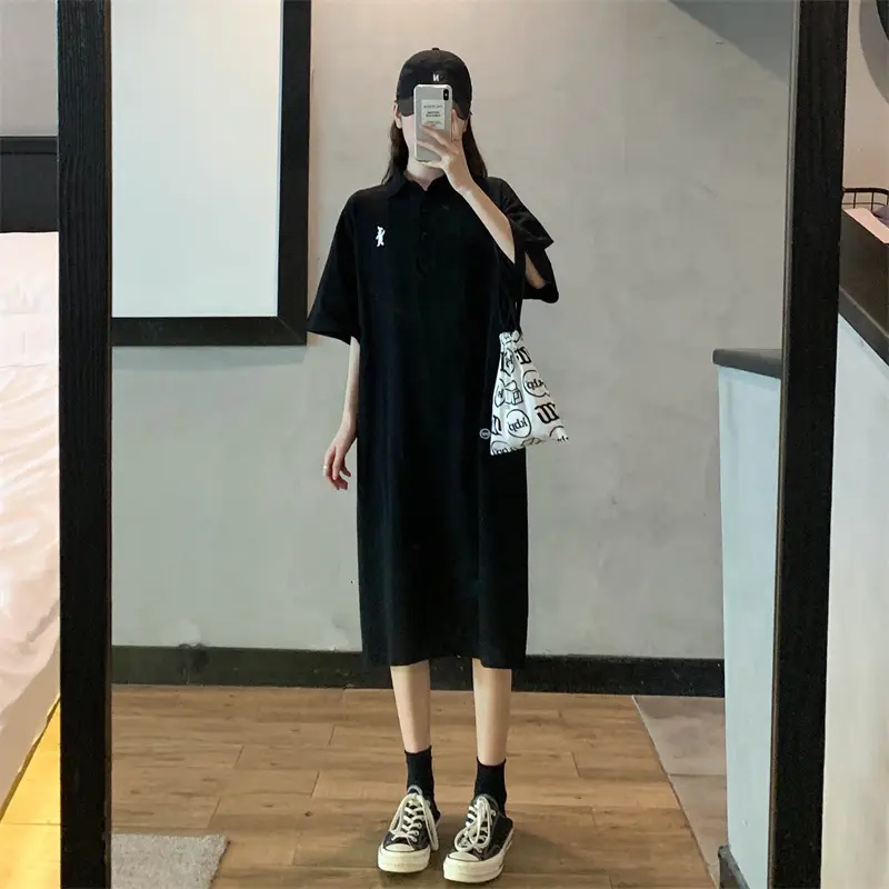 Women's White Polo Long Sleeve Casual Dress — feature 24
