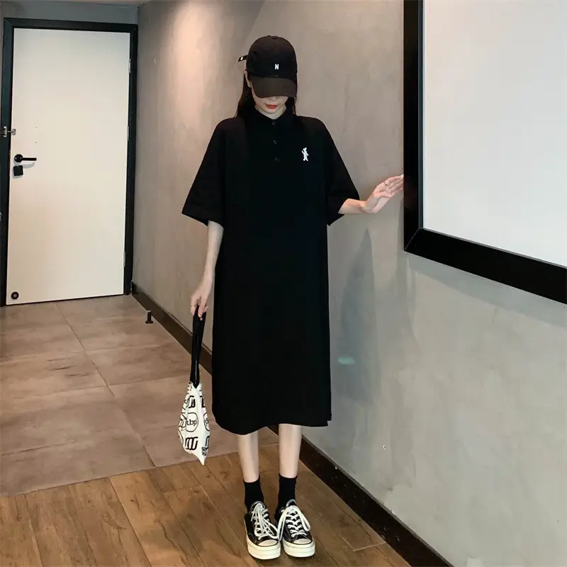Women's White Polo Long Sleeve Casual Dress — feature 25