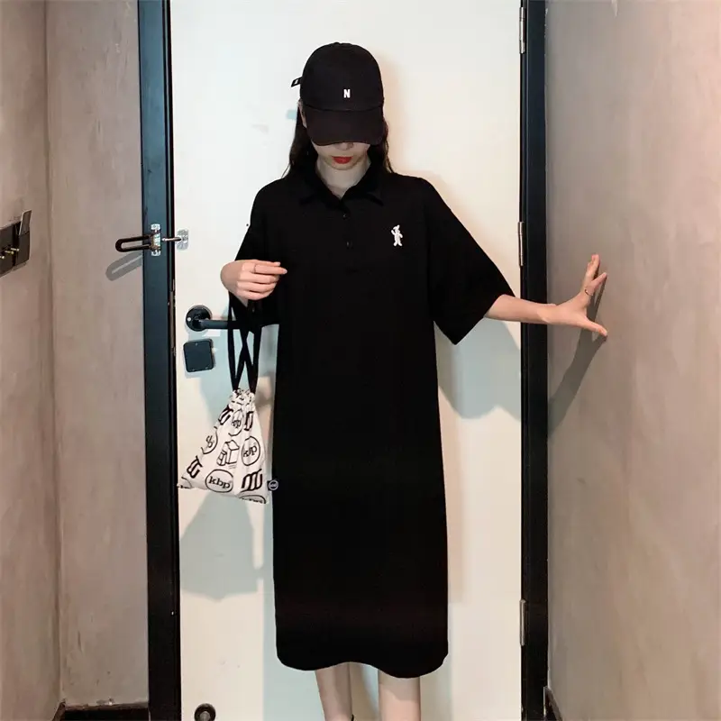 Women's White Polo Long Sleeve Casual Dress — feature 26