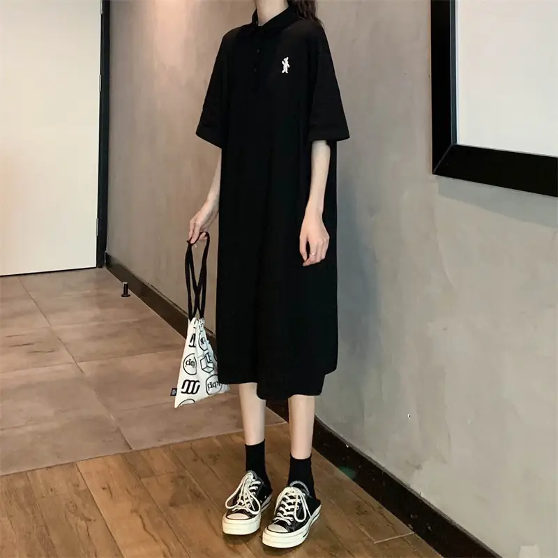 Women's White Polo Long Sleeve Casual Dress — feature 27
