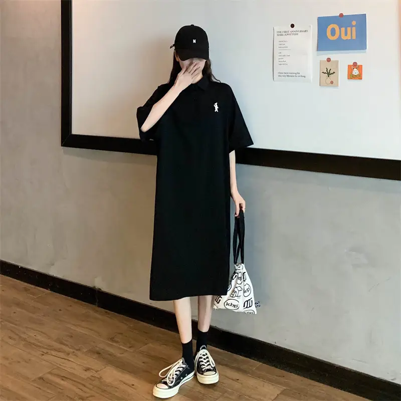 Women's White Polo Long Sleeve Casual Dress — feature 28