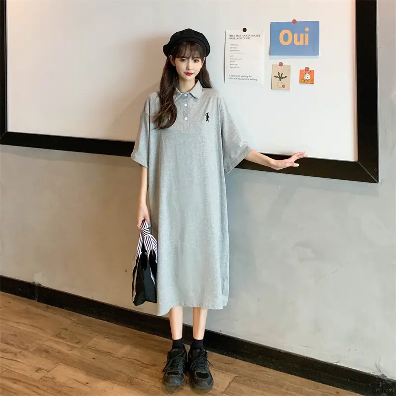 Women's White Polo Long Sleeve Casual Dress — feature 29