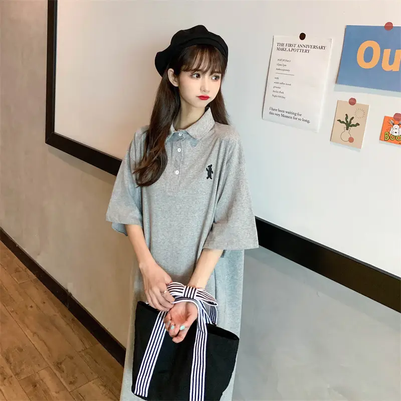 Women's White Polo Long Sleeve Casual Dress — feature 30