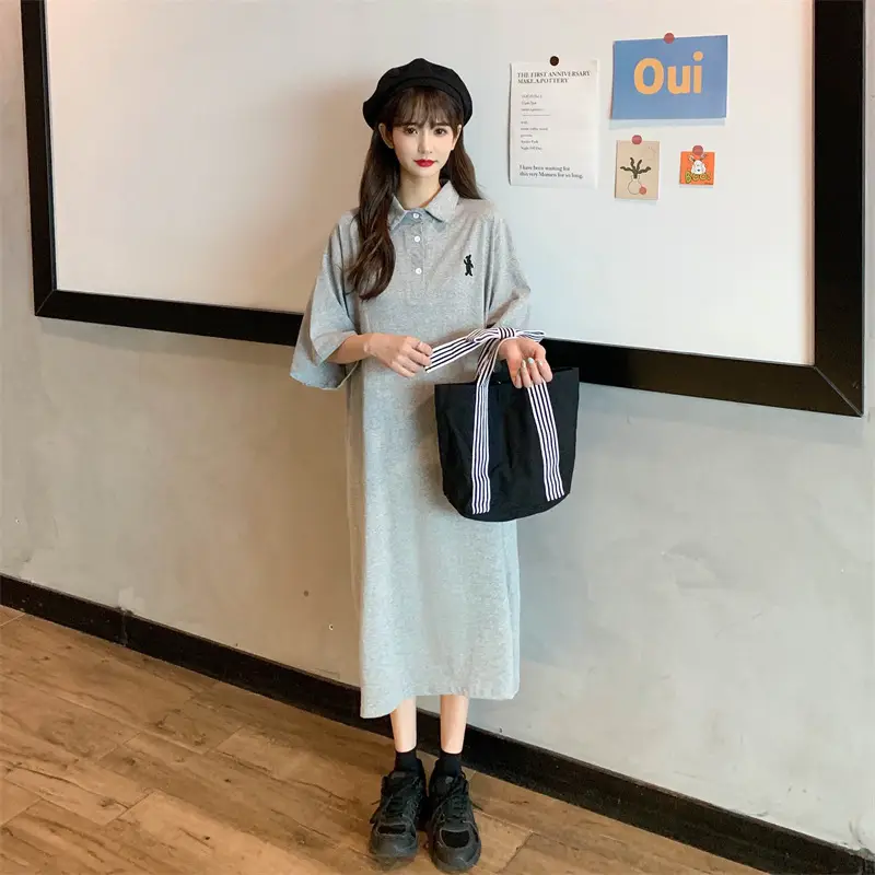 Women's White Polo Long Sleeve Casual Dress — feature 31