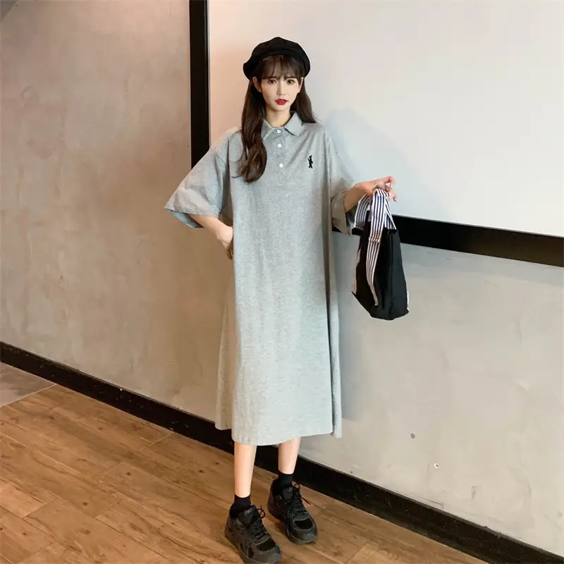 Women's White Polo Long Sleeve Casual Dress — feature 32