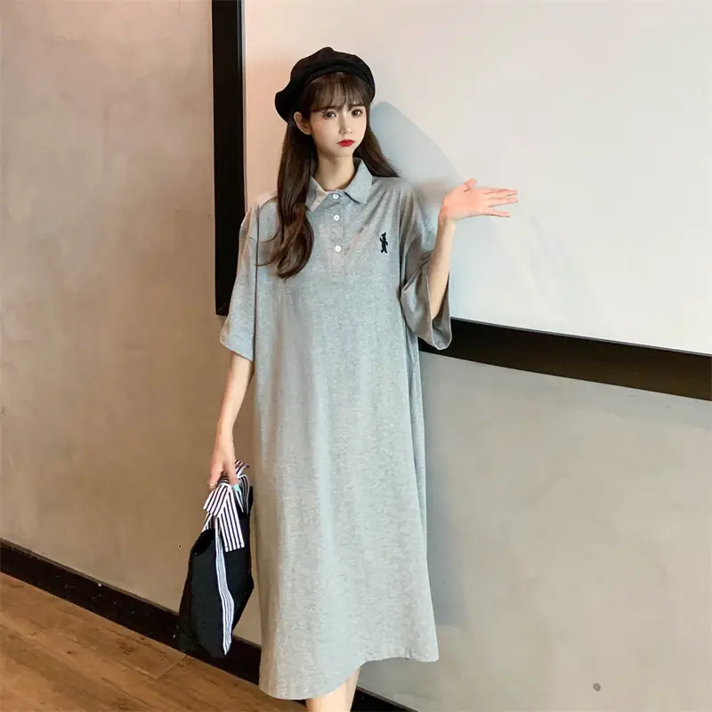 Women's White Polo Long Sleeve Casual Dress — feature 33