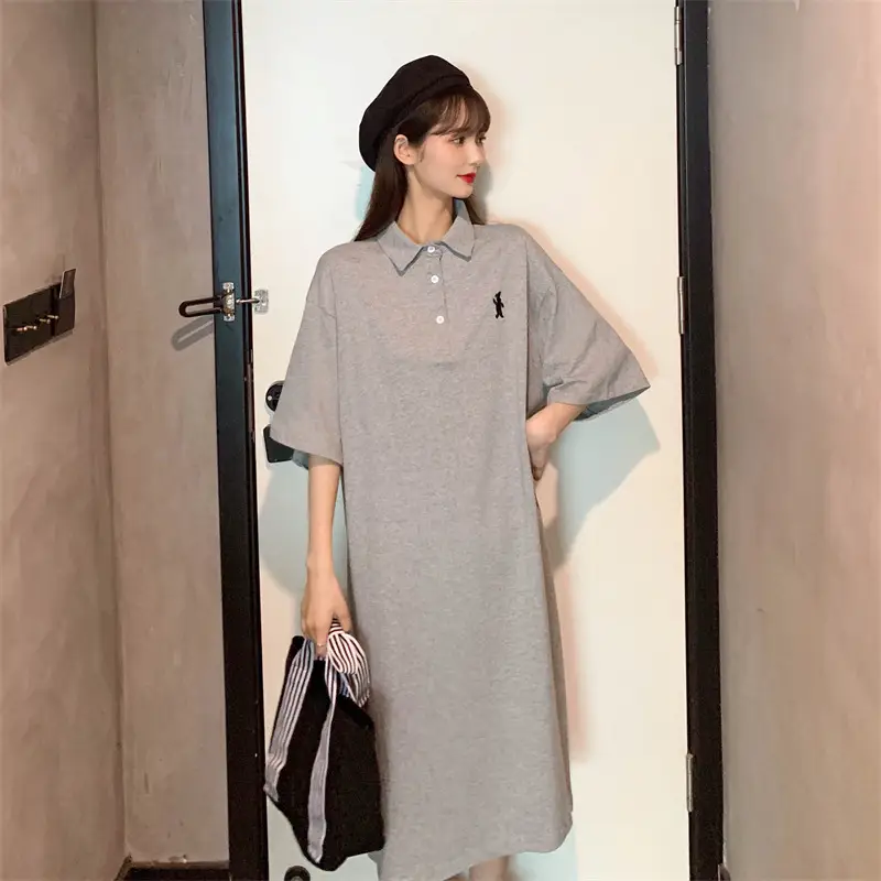 Women's White Polo Long Sleeve Casual Dress — feature 34