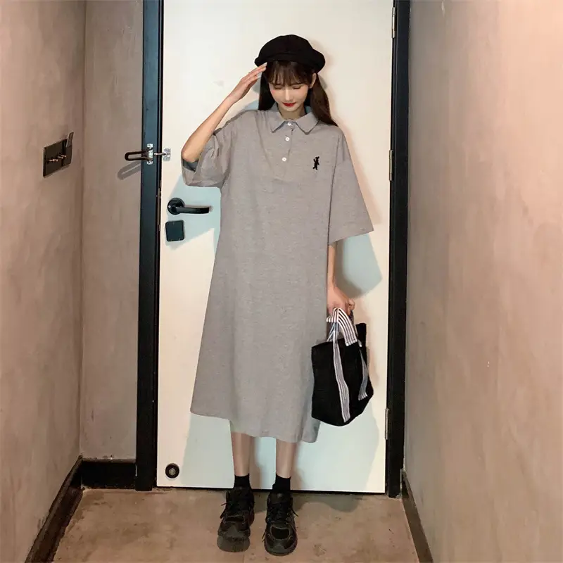 Women's White Polo Long Sleeve Casual Dress — feature 35