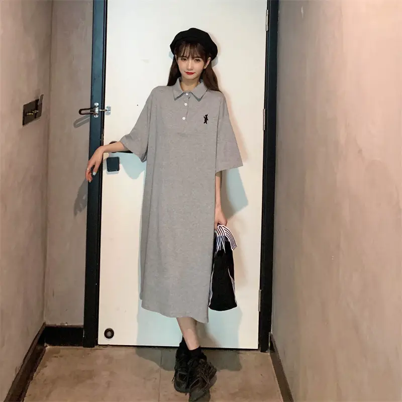 Women's White Polo Long Sleeve Casual Dress — feature 36
