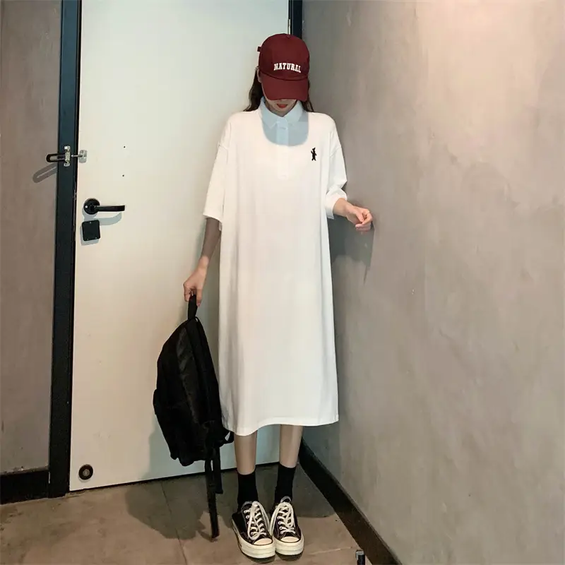 Women's White Polo Long Sleeve Casual Dress — feature 37