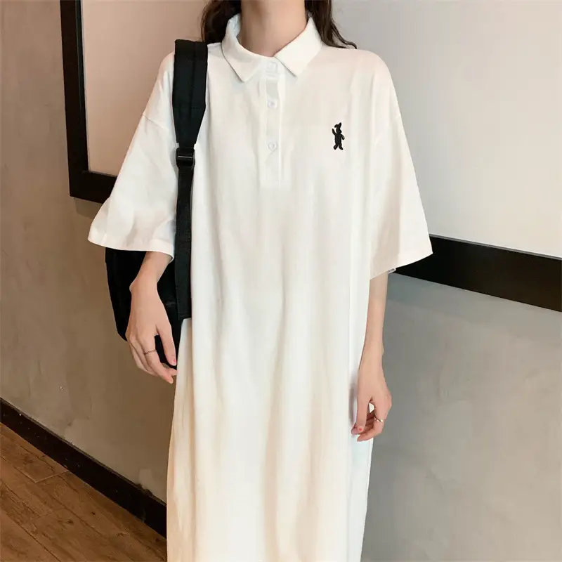 Women's White Polo Long Sleeve Casual Dress — feature 41