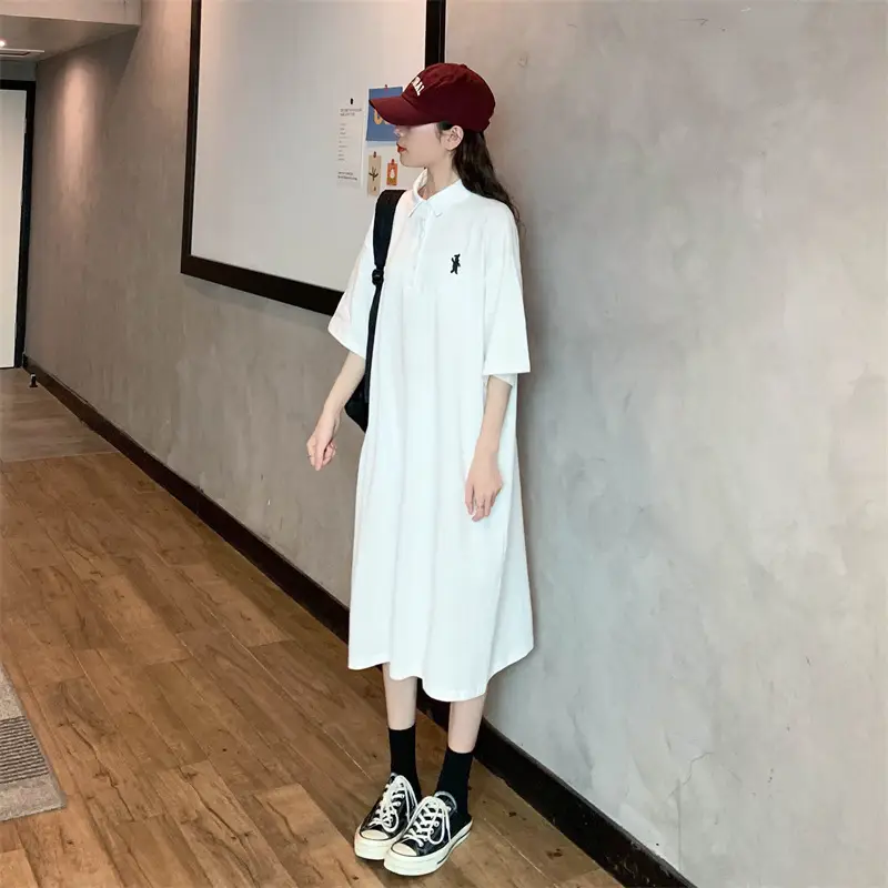 Women's White Polo Long Sleeve Casual Dress — feature 42