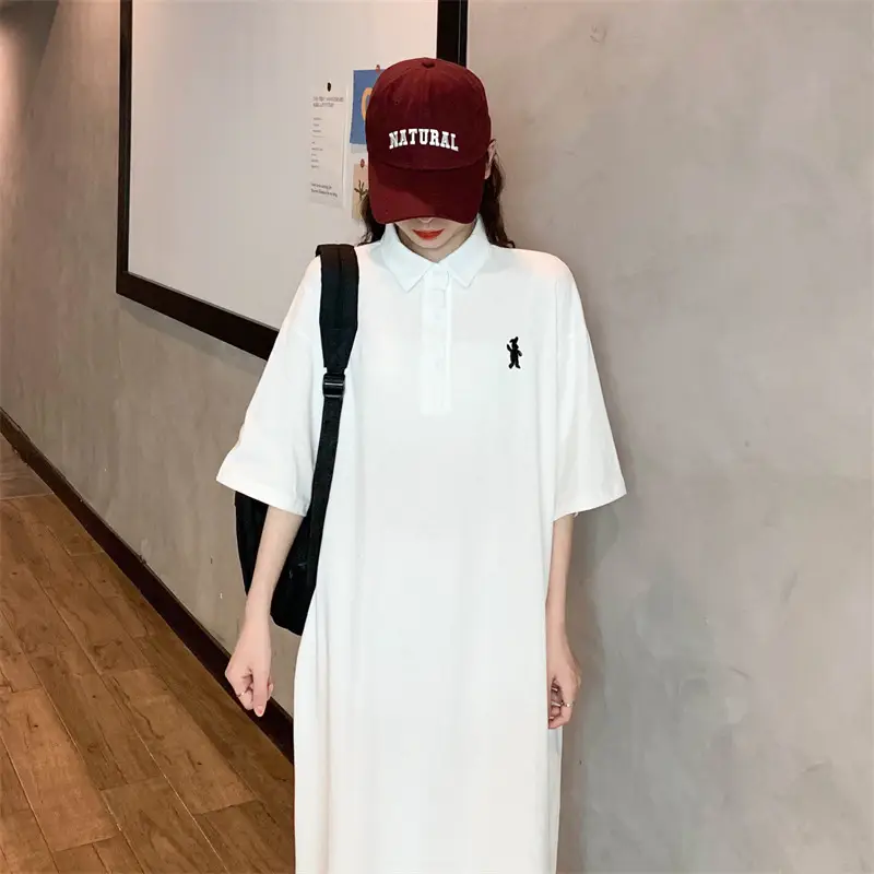 Women's White Polo Long Sleeve Casual Dress — feature 43