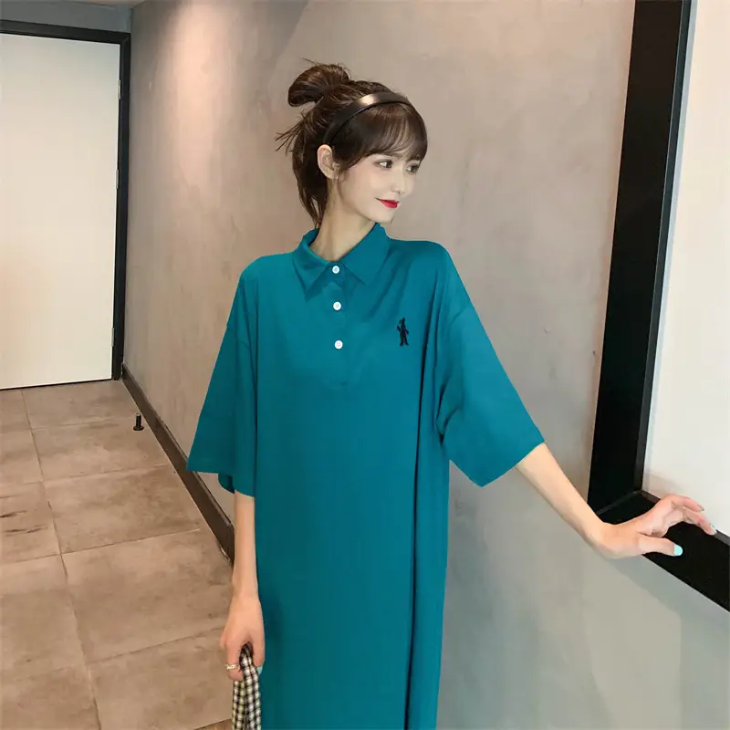 Women's White Polo Long Sleeve Casual Dress — feature 44