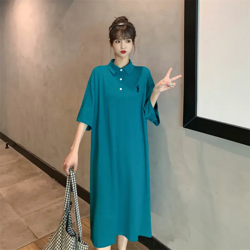 Women's White Polo Long Sleeve Casual Dress — feature 45