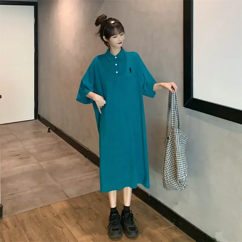 Women's White Polo Long Sleeve Casual Dress — feature 46
