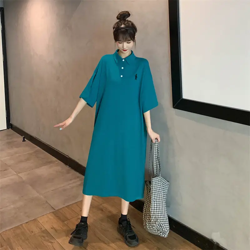 Women's White Polo Long Sleeve Casual Dress — feature 47