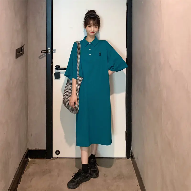 Women's White Polo Long Sleeve Casual Dress — feature 48