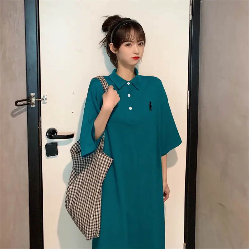 Women's White Polo Long Sleeve Casual Dress — feature 49