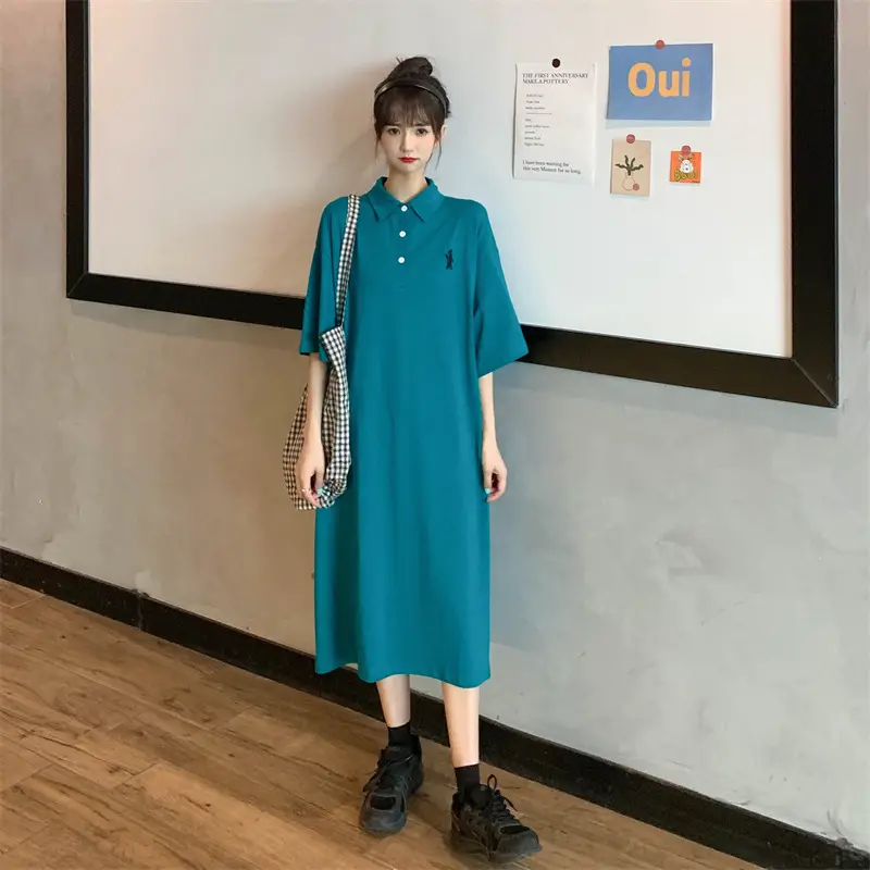 Women's White Polo Long Sleeve Casual Dress — feature 50