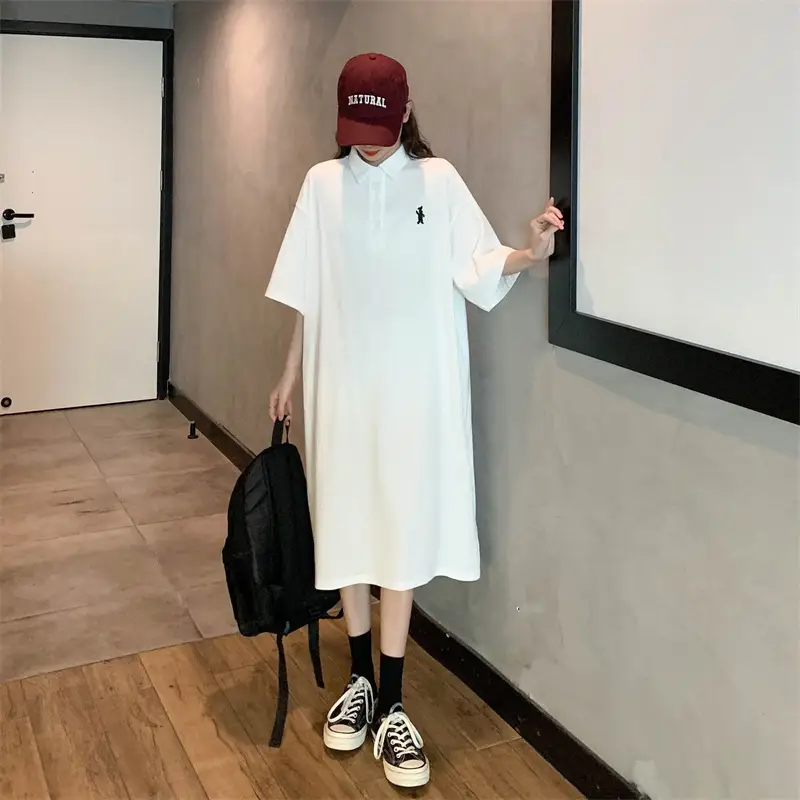 Women's White Polo Long Sleeve Casual Dress — feature 52