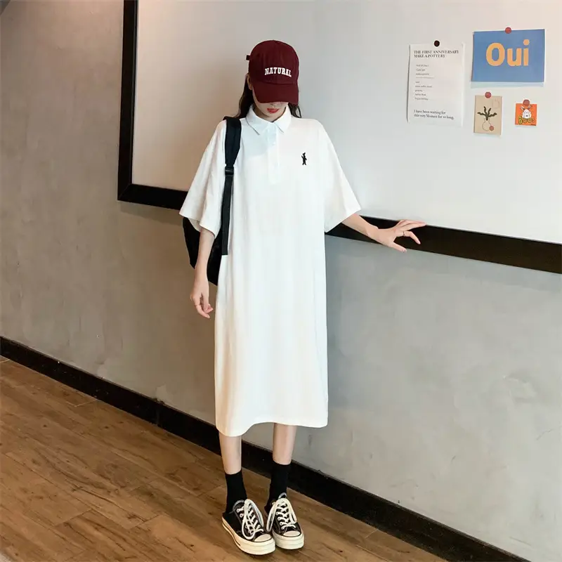 Women's White Polo Long Sleeve Casual Dress — feature 53